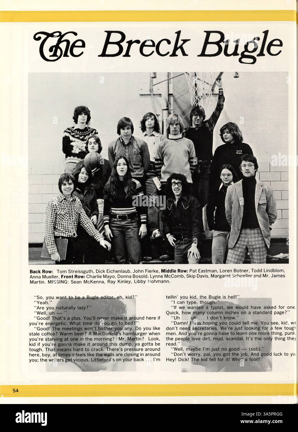 Das Breck Mustang Jahrbuch 1976 dokumentiert die Aktivitäten des Schuljahres, einschließlich akademischer, sportlicher und gesellschaftlicher Veranstaltungen mit Schülern, Lehrern und Mitarbeitern. Stockfoto