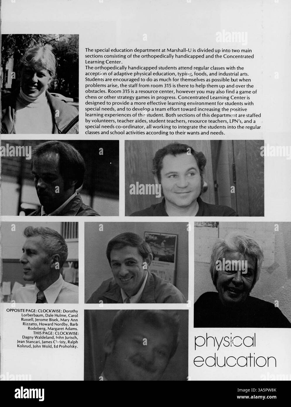 Das Collage Yearbook 1975 der Marshall University dokumentiert das Schuljahr und beleuchtet Studenten, Lehrkräfte, Leichtathletik und außerschulische Aktivitäten zwischen 1974 und 1975. Stockfoto