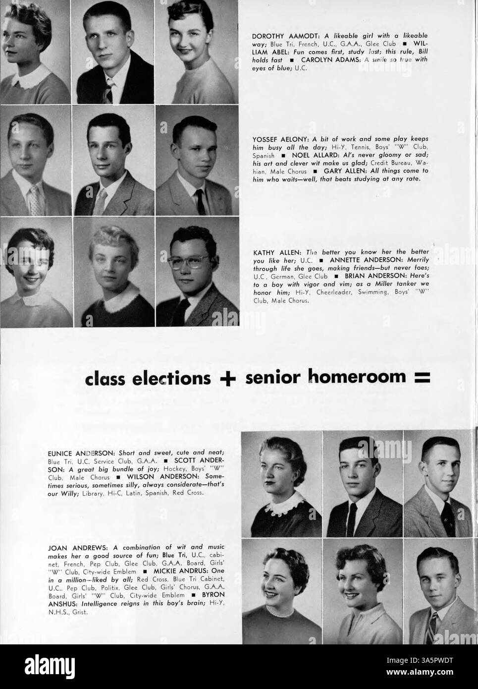 Dieses Jahrbuch, The Wahian, dokumentiert das Schuljahr 1956-1957 an der Washburn High School und zeigt Leichtathletik, akademisches Leben und Schüleraktivitäten. Stockfoto