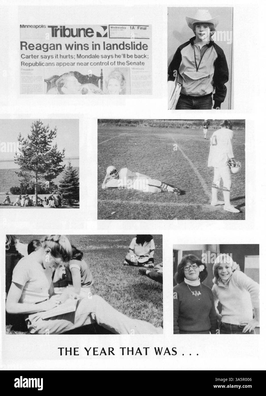 Das Jahrbuch 1981 von Minnetonka East Jr. High bietet eine Momentaufnahme des Schülerlebens, einschließlich akademischer Aktivitäten, sportlicher Veranstaltungen und verschiedener Schulclubs. Stockfoto