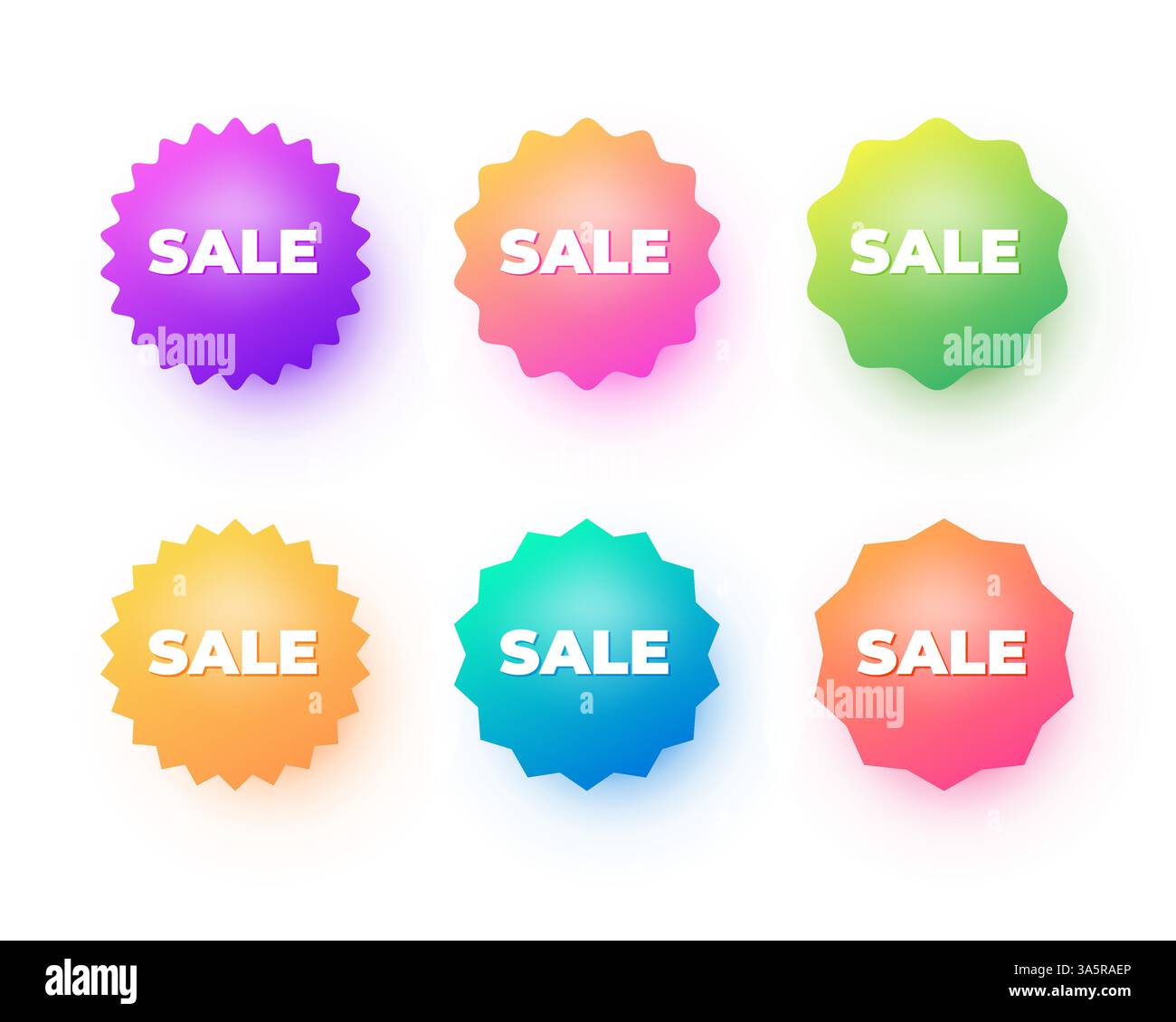 Aufkleber mit Sonderangebot. Farbenfrohe Starburst- oder Sunburst-Emblem mit Farbverlauf Stock Vektor