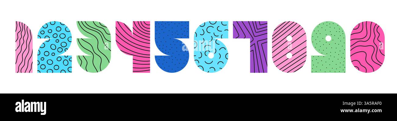 Farbenfrohe Zahl von 0 bis 9 Stock Vektor