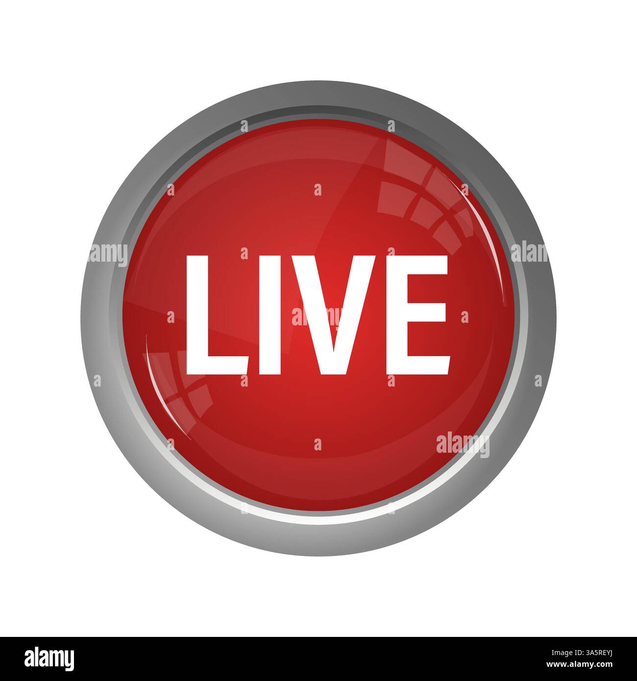 Rote Live-Taste auf weißem Hintergrund. 3D-Abbildung. Social-Media-Element. Vektorabbildung. Stock Vektor