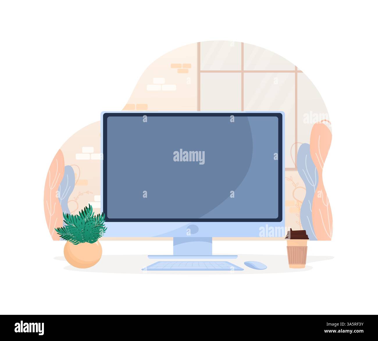 Moderner Bürobereich, großartiges Design für jeden Zweck. Hintergrund-Vektor-Illustration. Flache Zeichentrickvektorillustration. Innenraum. Heim-Arbeitsplatz Stock Vektor