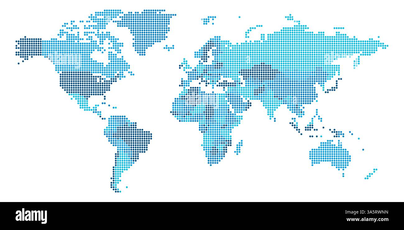 Auf einer Weltkarte werden Länder und Regionen mit unterschiedlichen Punktmustern dargestellt, wobei politische Grenzen dargestellt und geografische Standorte und Verteilung hervorgehoben werden. Stock Vektor