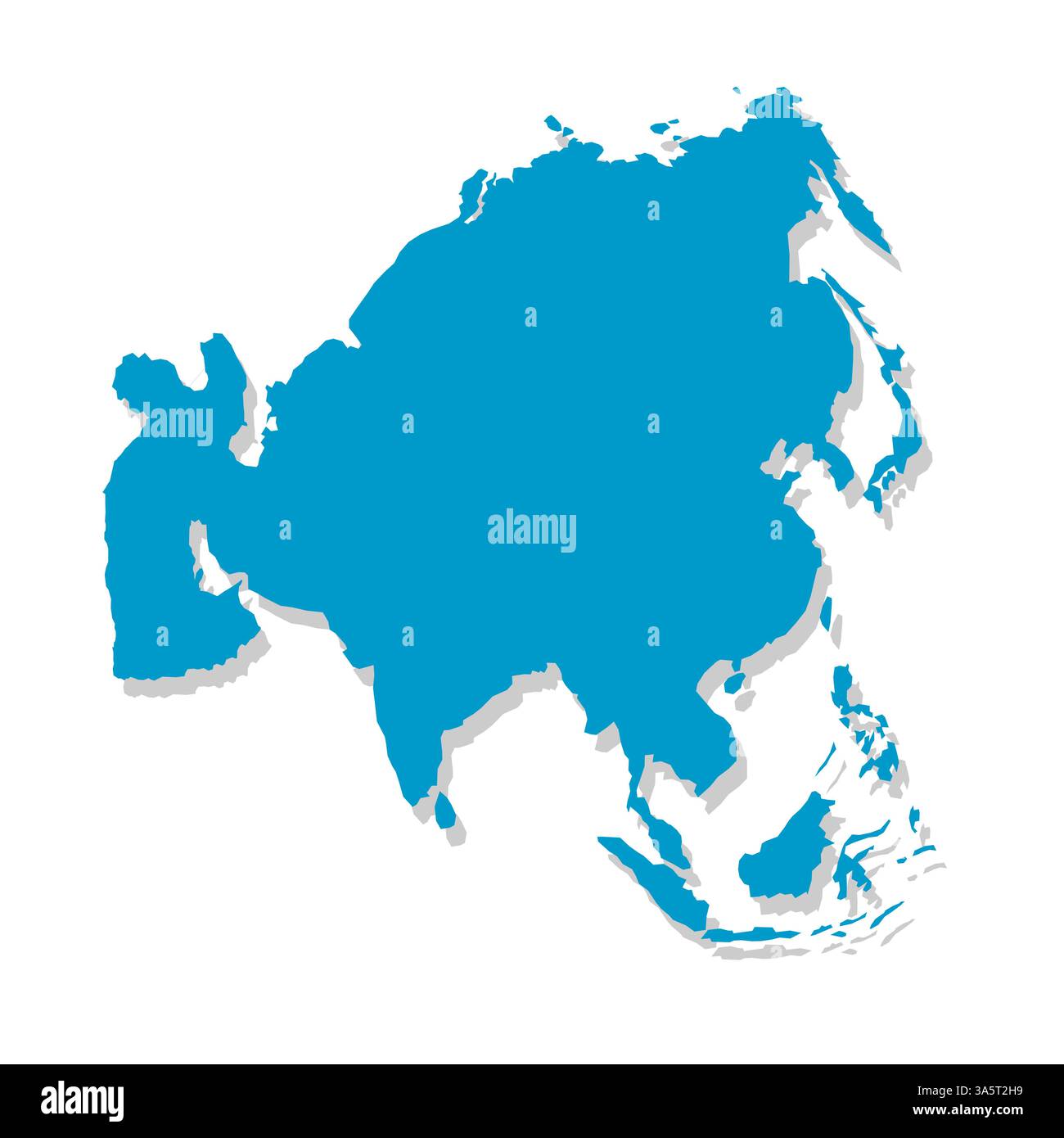 Vektorkarten-Silhouette Asiens, die seine einzigartige Form und geografische Anordnung zeigt. Die Grafik ist ideal für Bildungs- und Designzwecke und betont die Grenzen des Kontinents ohne Details. Stock Vektor