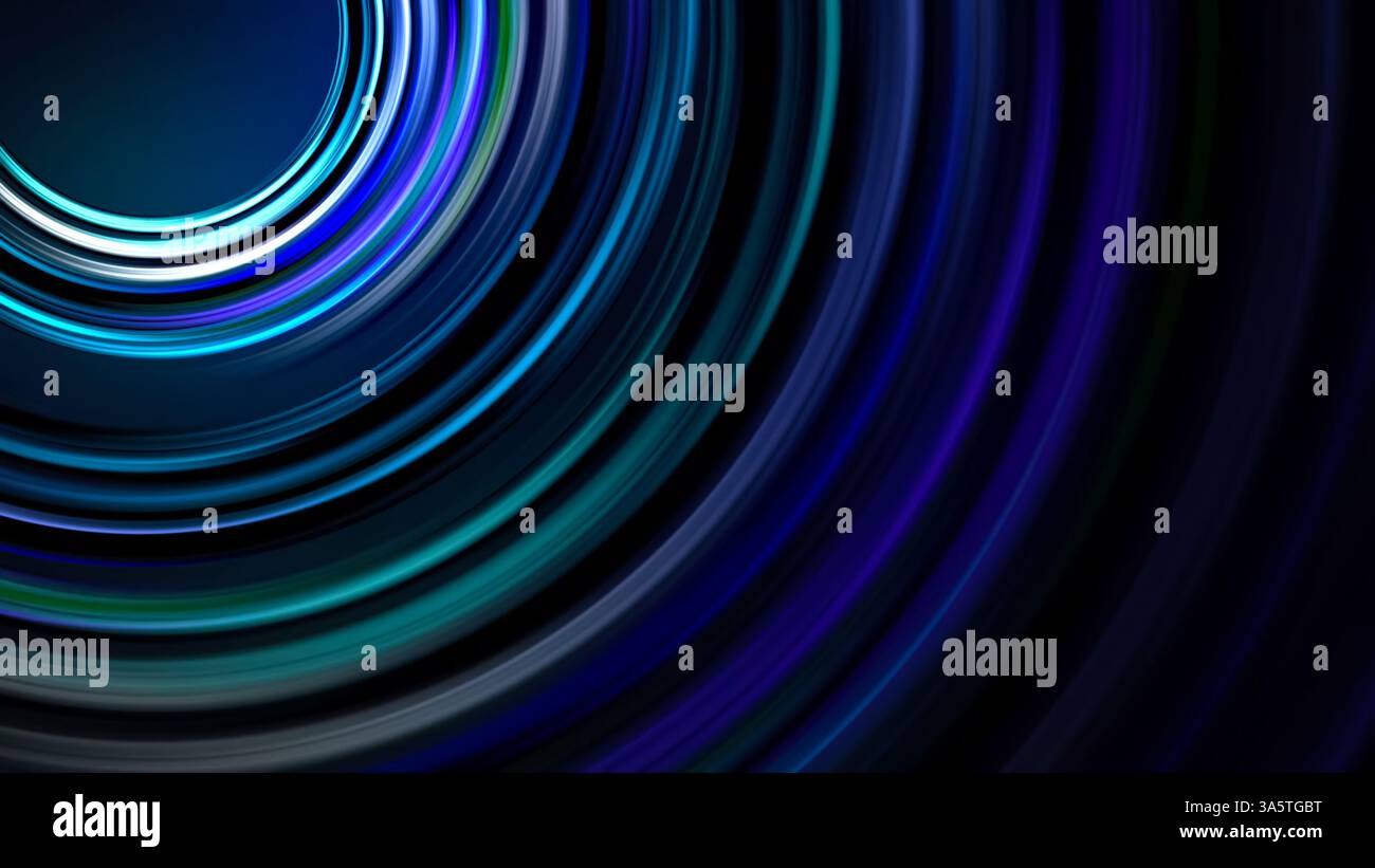 Abstrakter Hintergrund mit blauen und schwarzen Kreiswellen in einem kreativen Design-Stil Stockfoto
