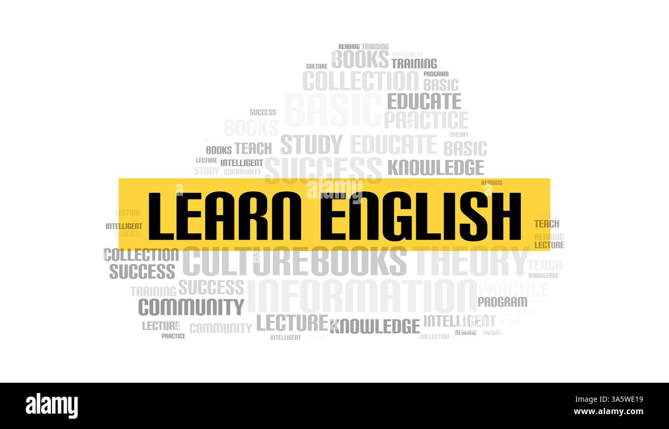Lernen Sie englische Texte mit pädagogischer Wortwolke auf weißem Hintergrund, Konzept des Sprachstudiums, des Wissens, des Lesens und des akademischen Erfolgs Stock Vektor