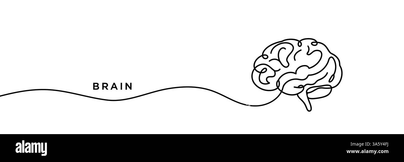 Durchgehende einzeilige Zeichnung der menschlichen Brain Line Art Vektor Illustration Stock Vektor