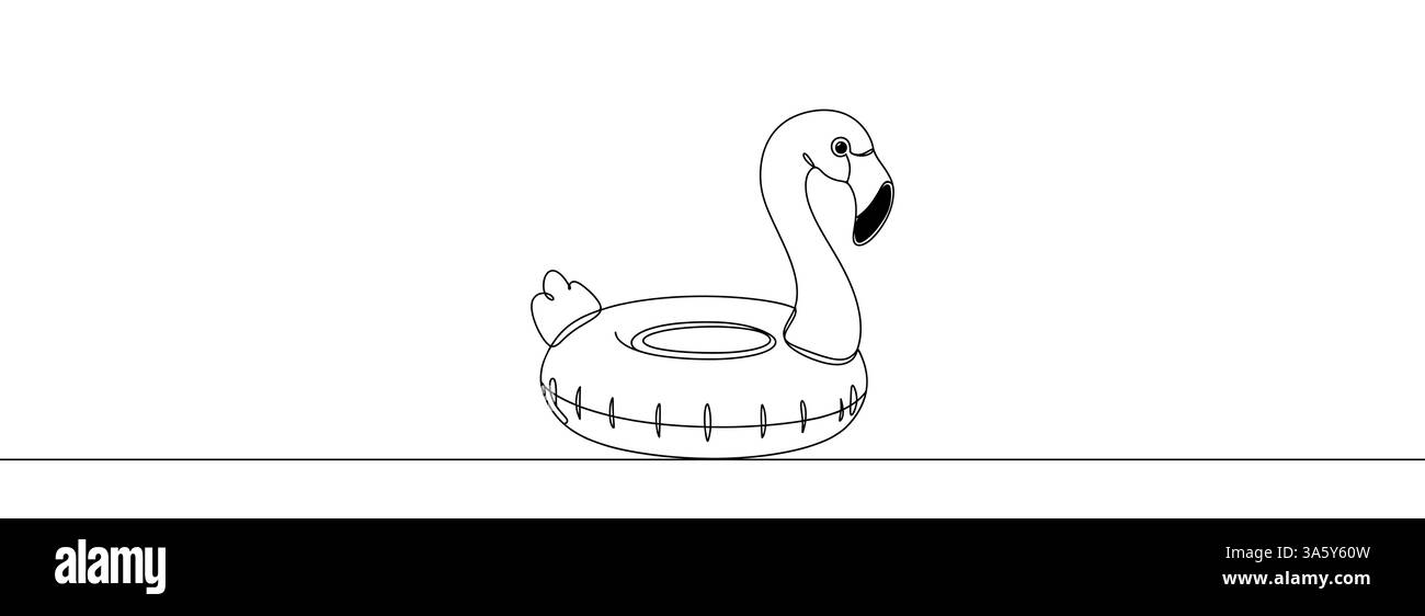 Kontinuierliche Linienzeichnung des Babyschwimmrings. Eine Zeilenzeichnung des Baby-Flamingorings. Vektorillustration isolierter weißer Hintergrund. Stock Vektor