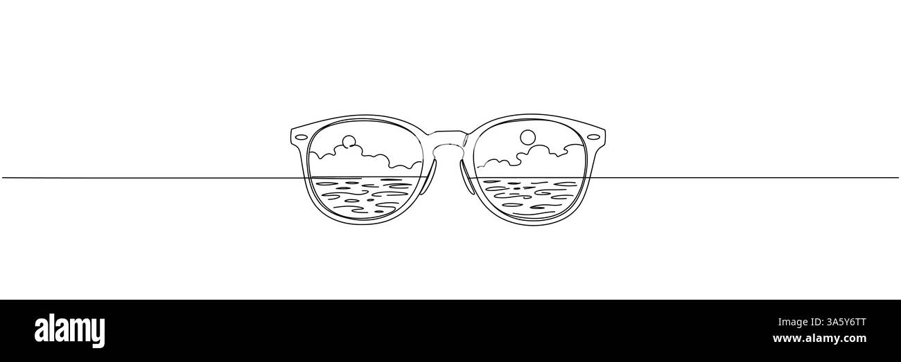Sonnenbrille eine Linie Zeichnung des minimalistischen Vektorsymbols mit schwarzem und weißem Hintergrund. Stock Vektor
