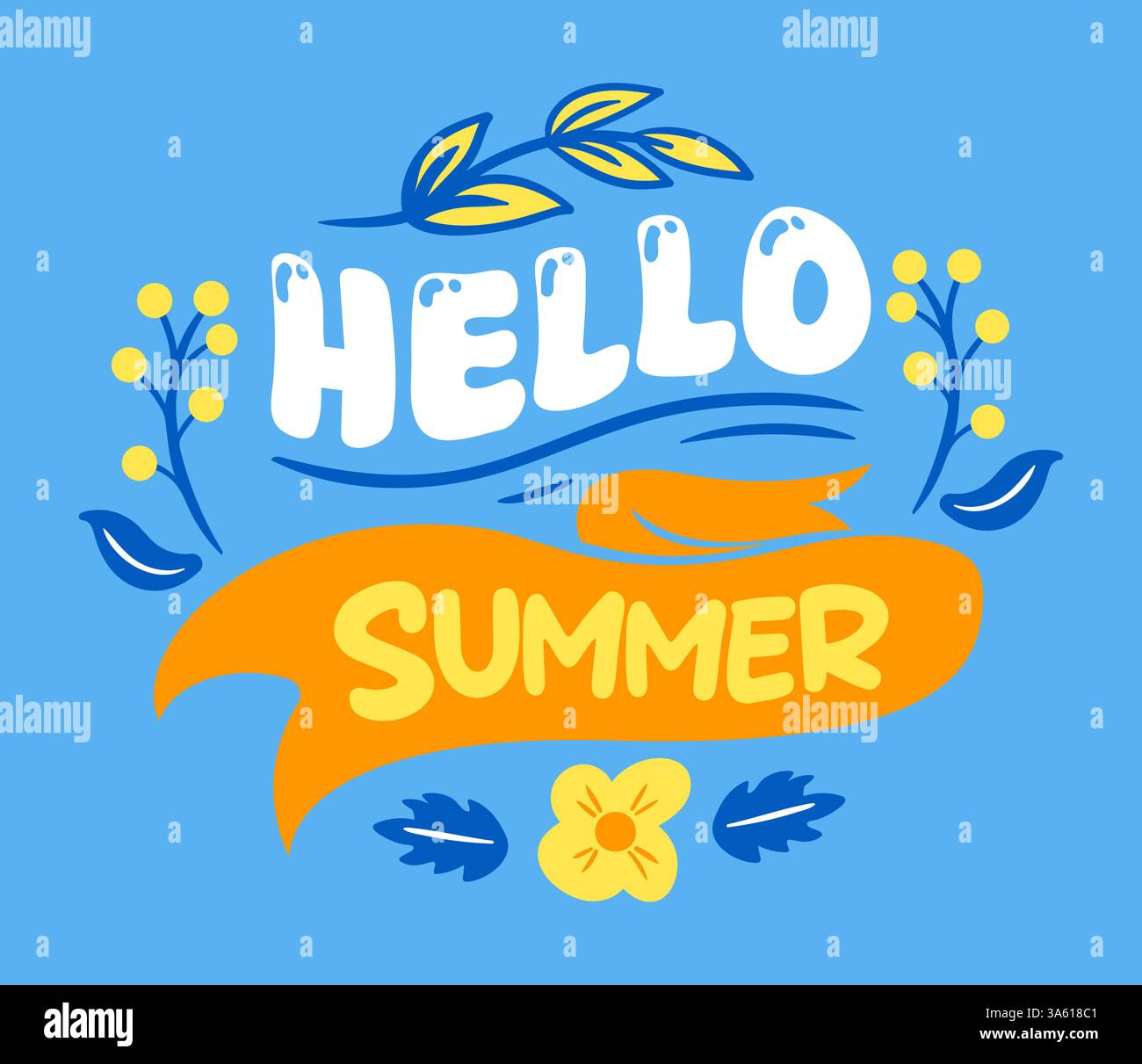 Eine helle Illustration, die das fröhliche Wesen des Sommers mit floralen Elementen und fröhlicher Typografie feiert Stock Vektor