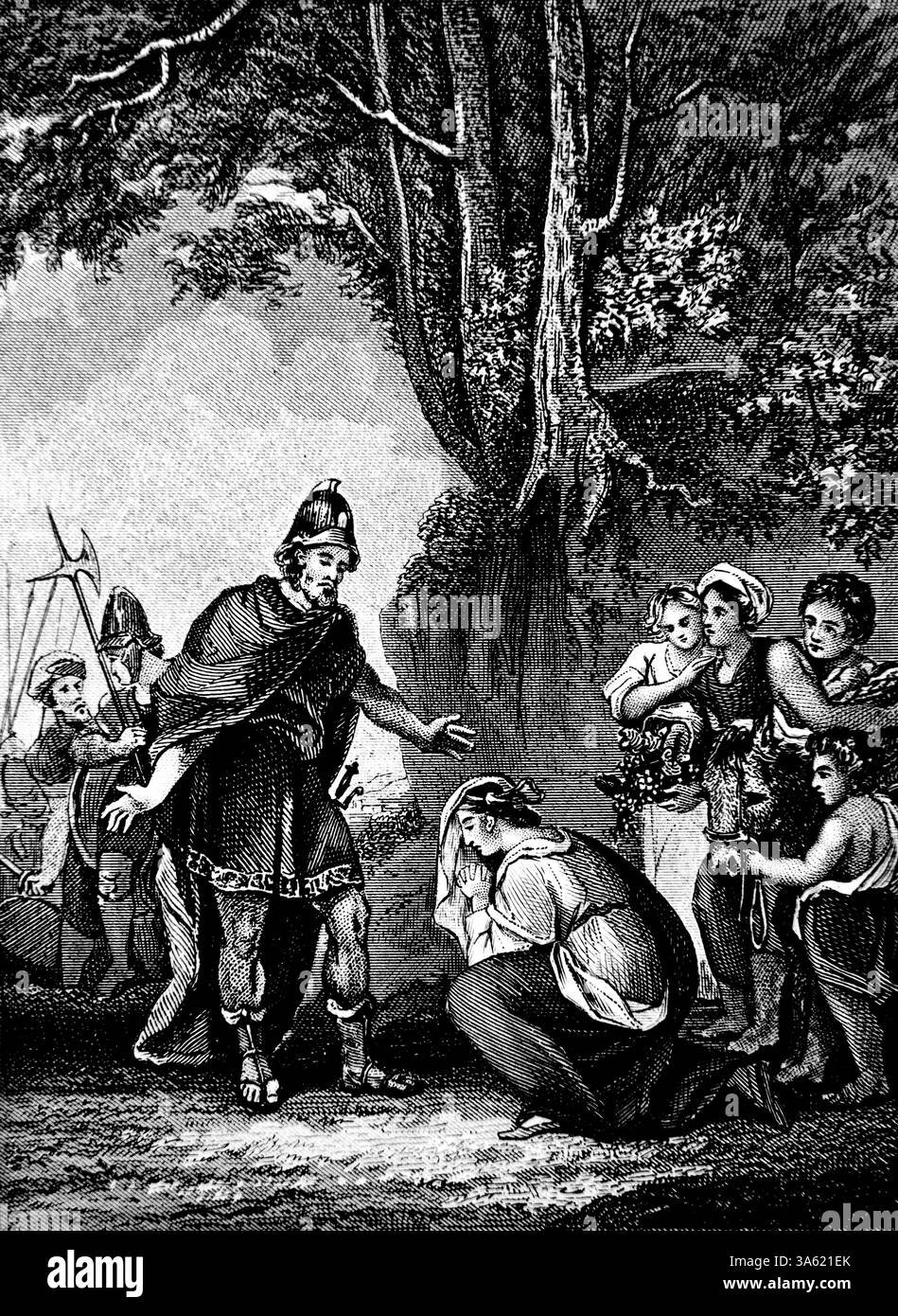 Abigail verbeugt sich vor David und bietet Brot, Nahrung und Vieh (Samuel) Stahl Gravur Alexander Fletcher um 1860 Stockfoto