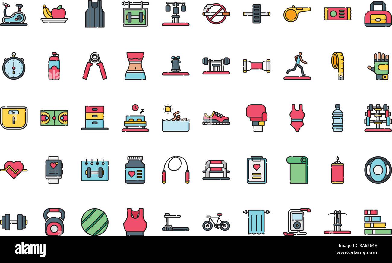 Fitness-Icons hochwertige Vektor-Icons-Kollektion mit editierbarem Konturverlauf. Ideal für professionelle und kreative Projekte. Stock Vektor