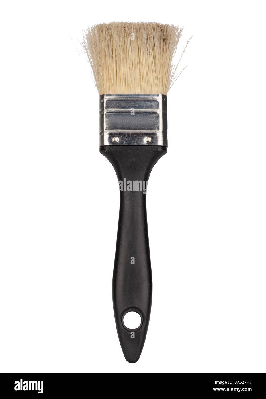 Flachpinsel mit schwarzem Griff isoliert Stockfoto