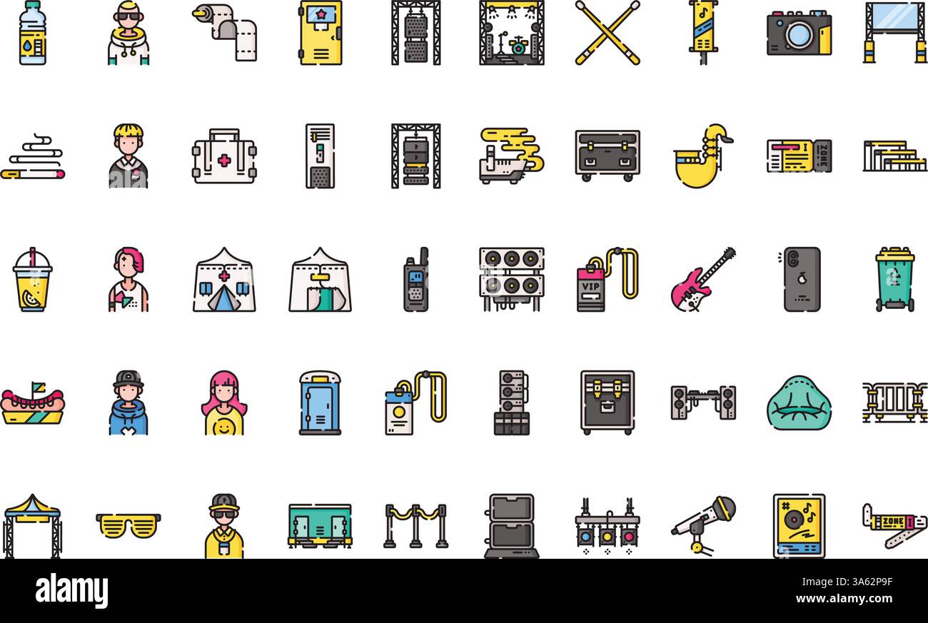 Musikfestival-Ikonen hochwertige Vektor-Icons-Kollektion mit editierbarem Strich. Ideal für professionelle und kreative Projekte. Stock Vektor