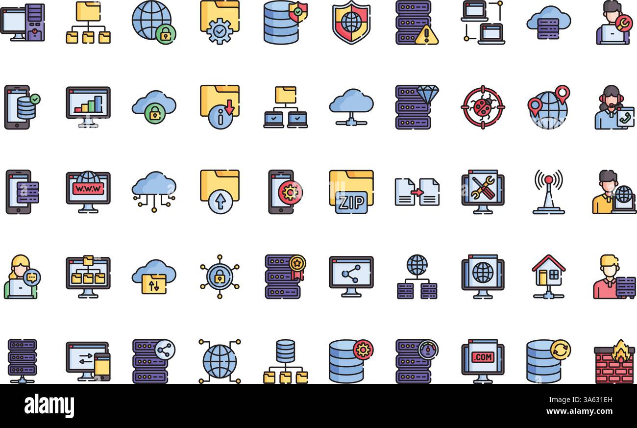 Webhosting-Symbole hochwertige Vektorsymbole mit bearbeitbarer Kontur. Ideal für professionelle und kreative Projekte. Stock Vektor