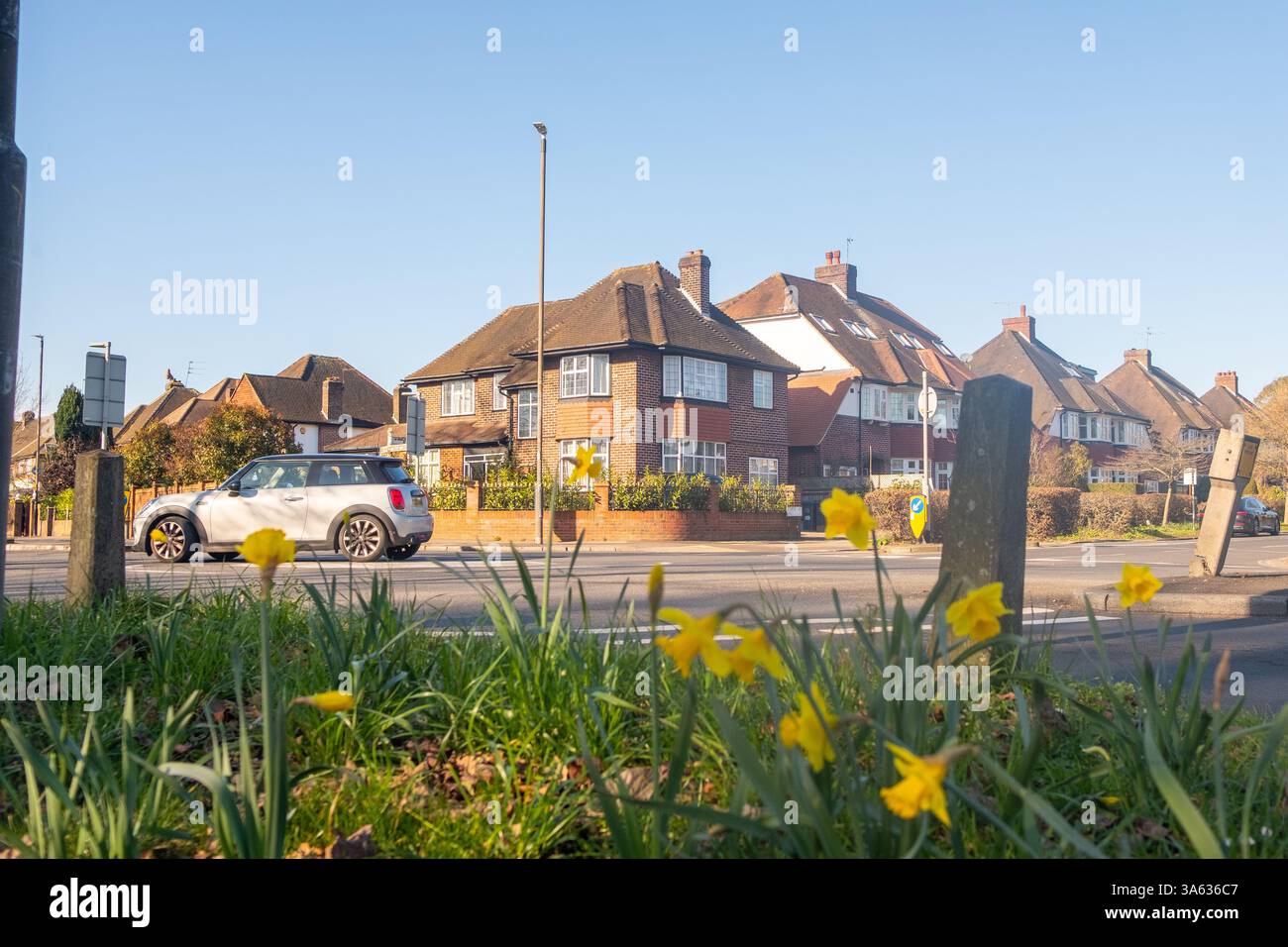 LONDON, 4. MÄRZ 2025: Wohnhäuser in SW20 Raynes Park Area, einem Londoner Vorort in der Nähe von Wimbledon im Stadtteil Merton. Stockfoto