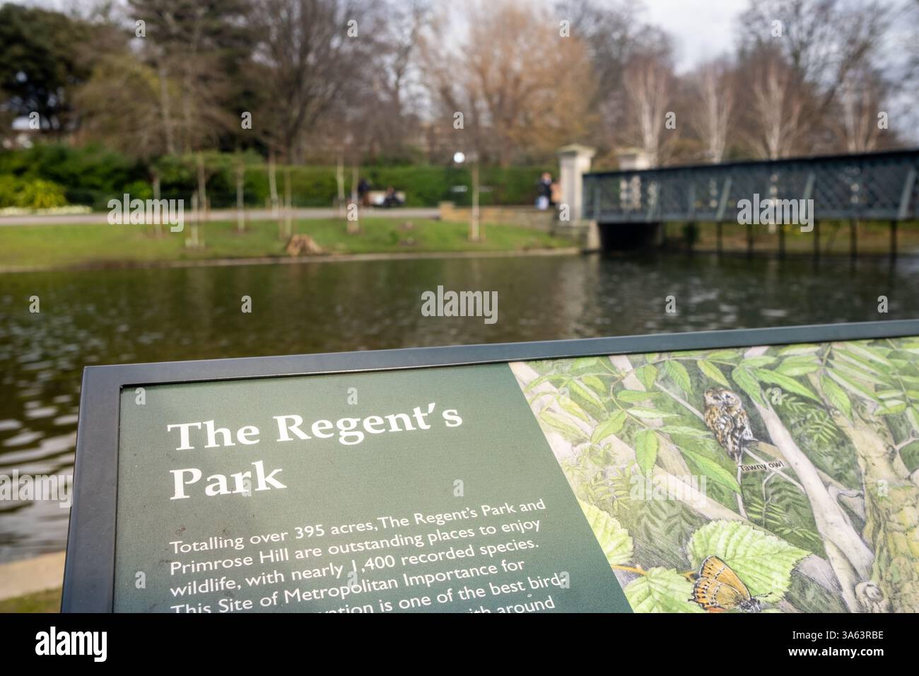 LONDON – 18. MÄRZ 2025: Beschilderung im Regents Park, einem beliebten Wahrzeichen und einem der Royal Parks of London Stockfoto