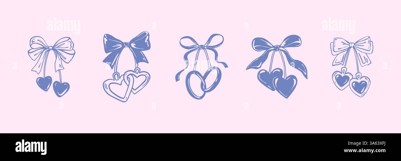 Schleifenband Kirschkritzelei handgezeichnete Designelemente für Hochzeit, Verlobung, Junggesellinnenabschied, Valentinstag, romantische Datumsgrußkarte und Invit Stock Vektor