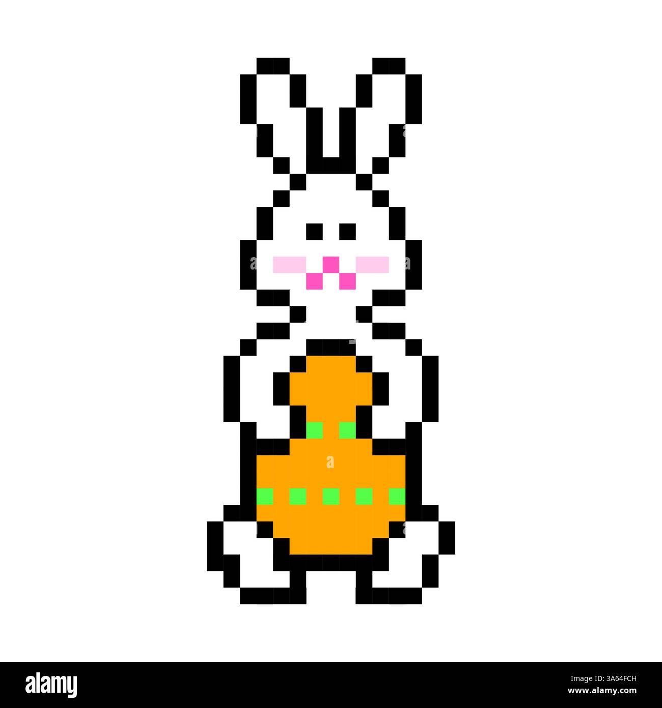 Pixel-Häschen-Symbol. Ostereier-Charakter. Gepixeltes Retro-Design. Niedliche digitale Kunst. Stock Vektor