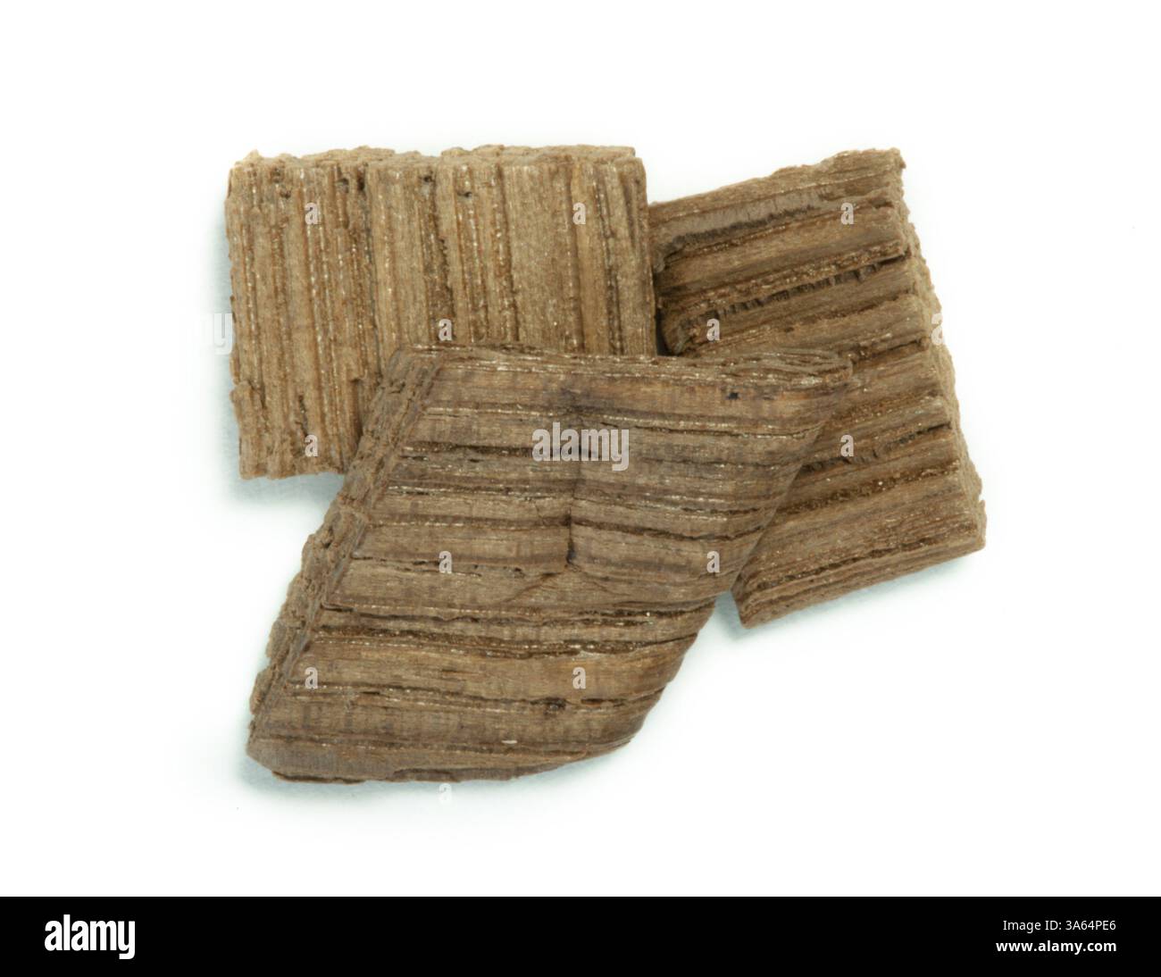 Holzteile aus Eiche für die Weinindustrie. Weiß isoliert Stockfoto