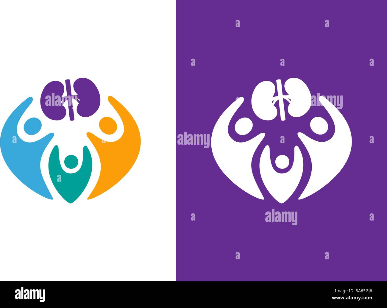 Kombination Nieren und Familienlogo. Einzigartige interne Organlogotypentwurfsvorlage. Stock Vektor