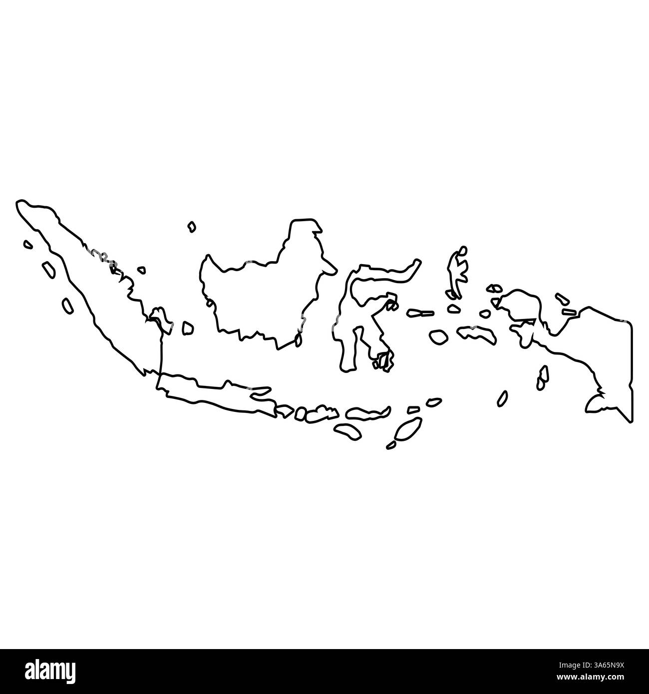 Umrisskarte Indonesiens mit den wichtigsten Inseln und geografischen Grenzen Stock Vektor