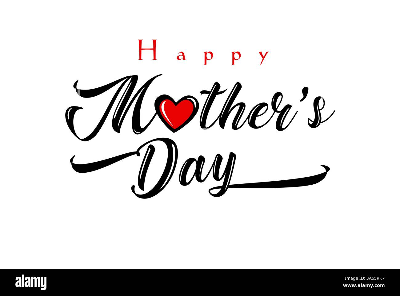 „Happy Mother's Day“-Grußkarte. Schwarz-weiß-Stil mit rotem Herz. Kreative Typografie. Postkartenkonzept. Blog-Poster. Soziale Medien Stock Vektor