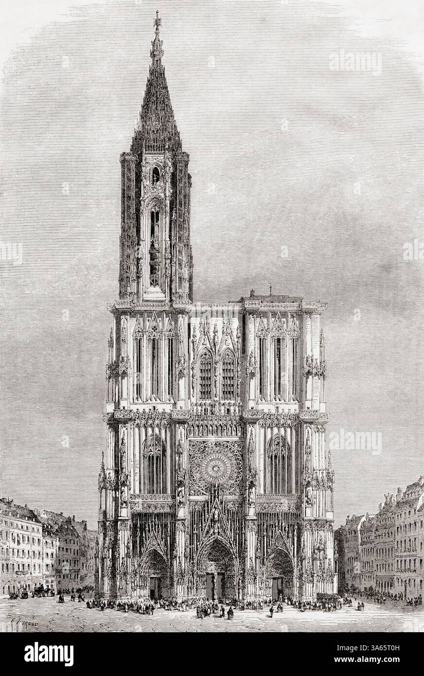 Straßburger Kathedrale oder Kathedrale unserer Lieben Frau von Straßburg, auch bekannt als Straßburger Münster, Straßburg, Elsass, Frankreich, 19. Jahrhundert. Von Paris nach Bukarest, geographische Gespräche von M. V. Duruy, 1860. In Le Tour du Monde, veröffentlicht 1861. Stockfoto
