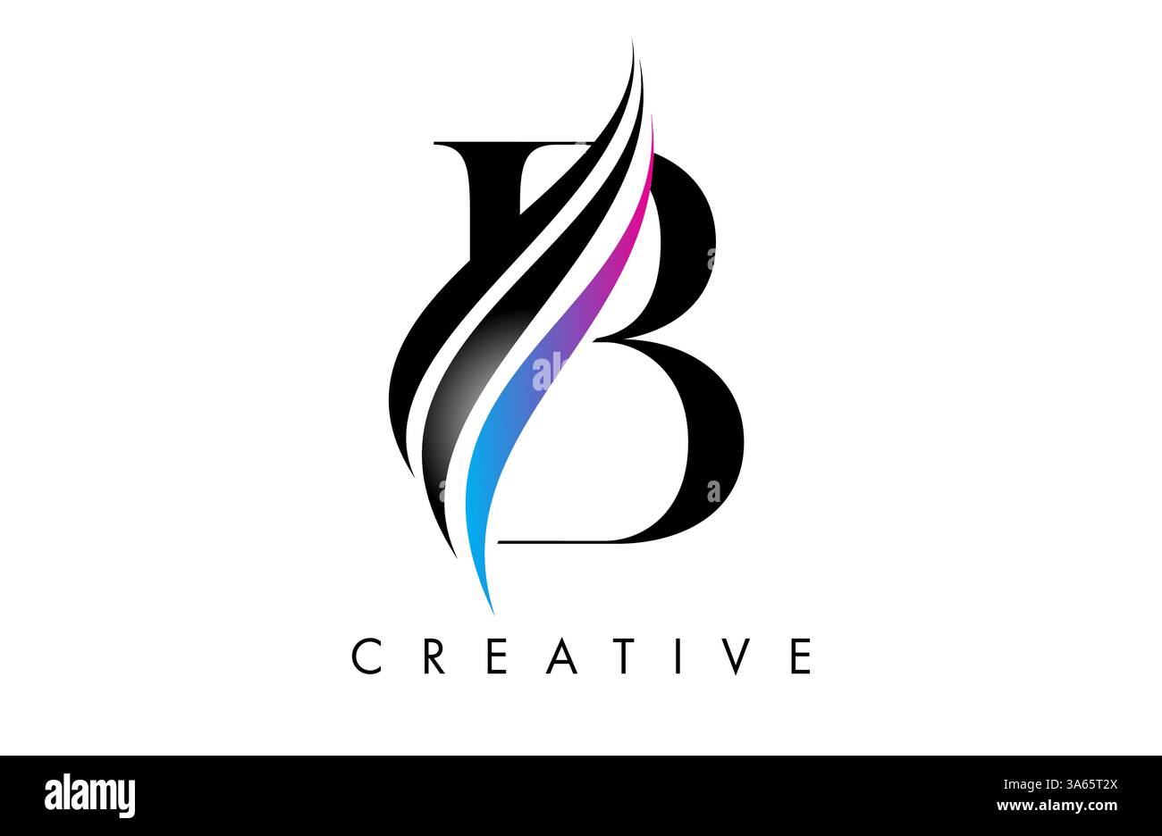 B Letter Logo Icon Serifenschrift mit kreativen Swoosh Kurven und eleganter Design Vektor Illustration Stock Vektor