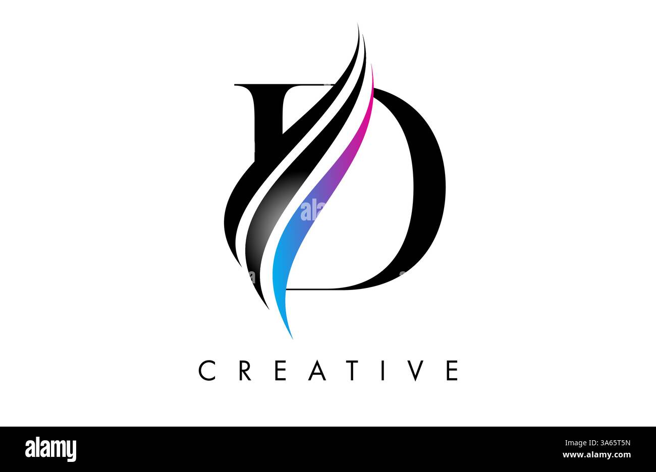 D Letter Logo Icon Serifenschrift mit kreativen Swoosh Kurven und eleganter Design Vektor Illustration Stock Vektor