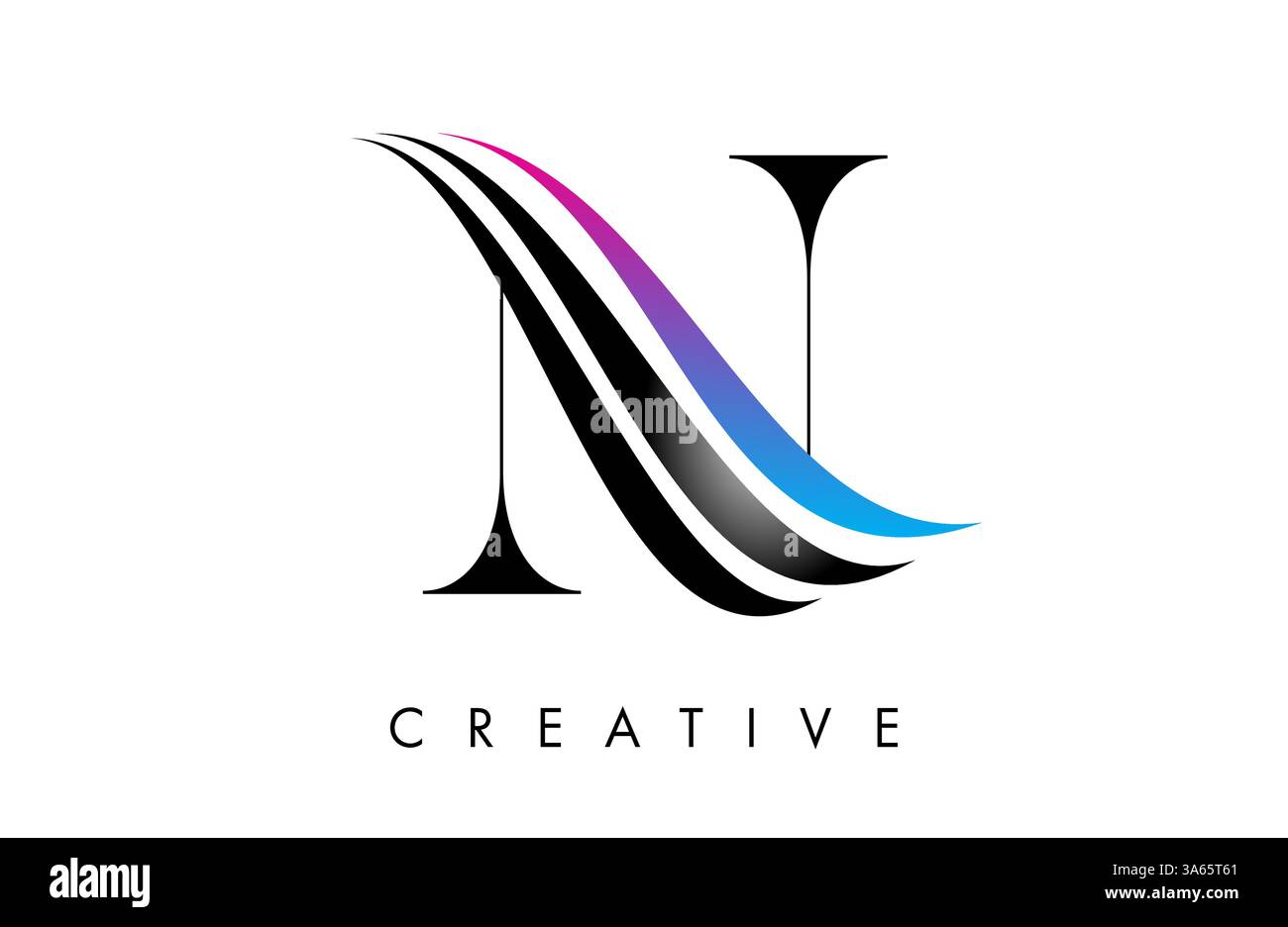 N Letter Logo Icon Serifenschrift mit kreativen Swoosh Kurven und eleganter Design Vektor Illustration Stock Vektor