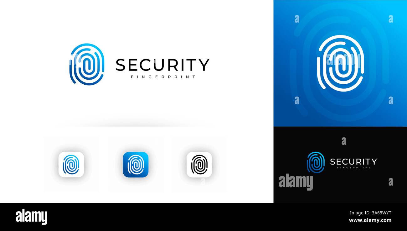 Minimalistisches Fingerabdruck-Logo mit technischen Linien, die sichere Identität symbolisieren, wecken Vertrauen und Sicherheit. Perfekt für Cybersicherheit, Login und digitale Apps Stock Vektor