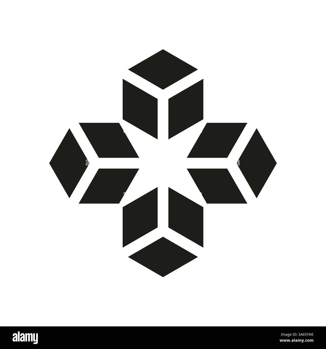 Schneeflocken-Symbol. Geometrische Kristallform. Abstraktes Wintersymbol. Vektordesign. Stock Vektor