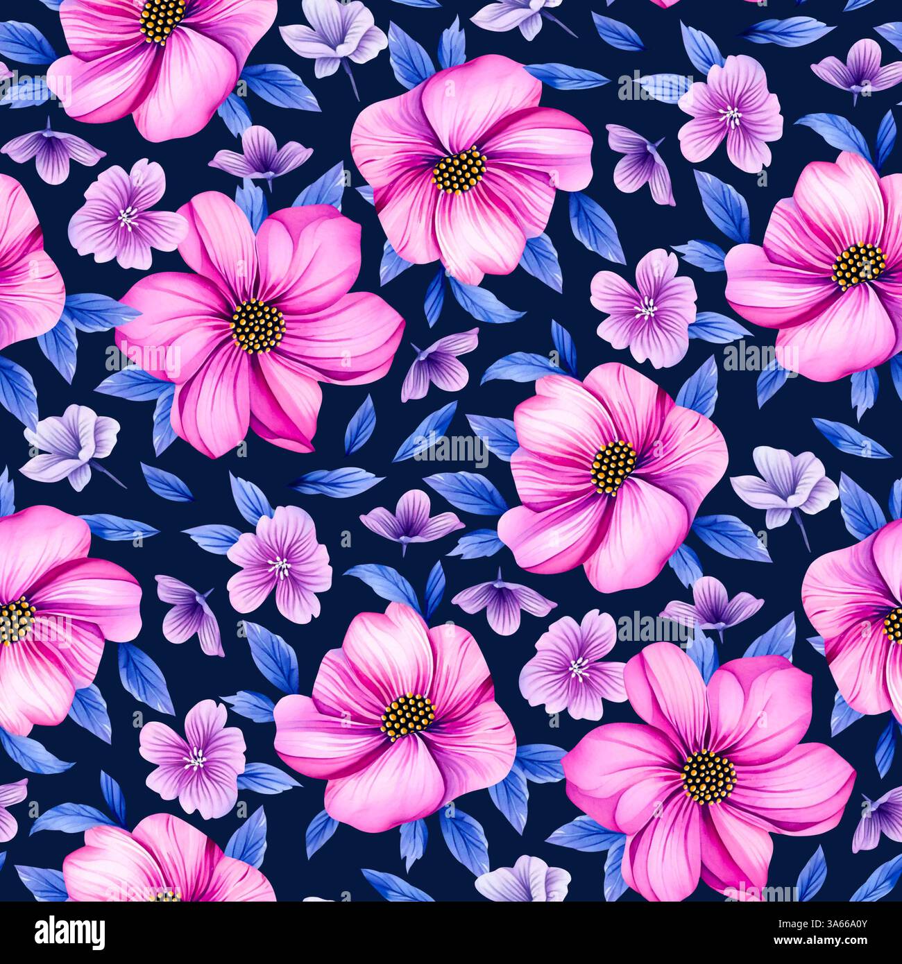 Aquarellfarben Rosa Blumenmuster. Handgezeichnete Digitale Blumen Illustration. Stockfoto