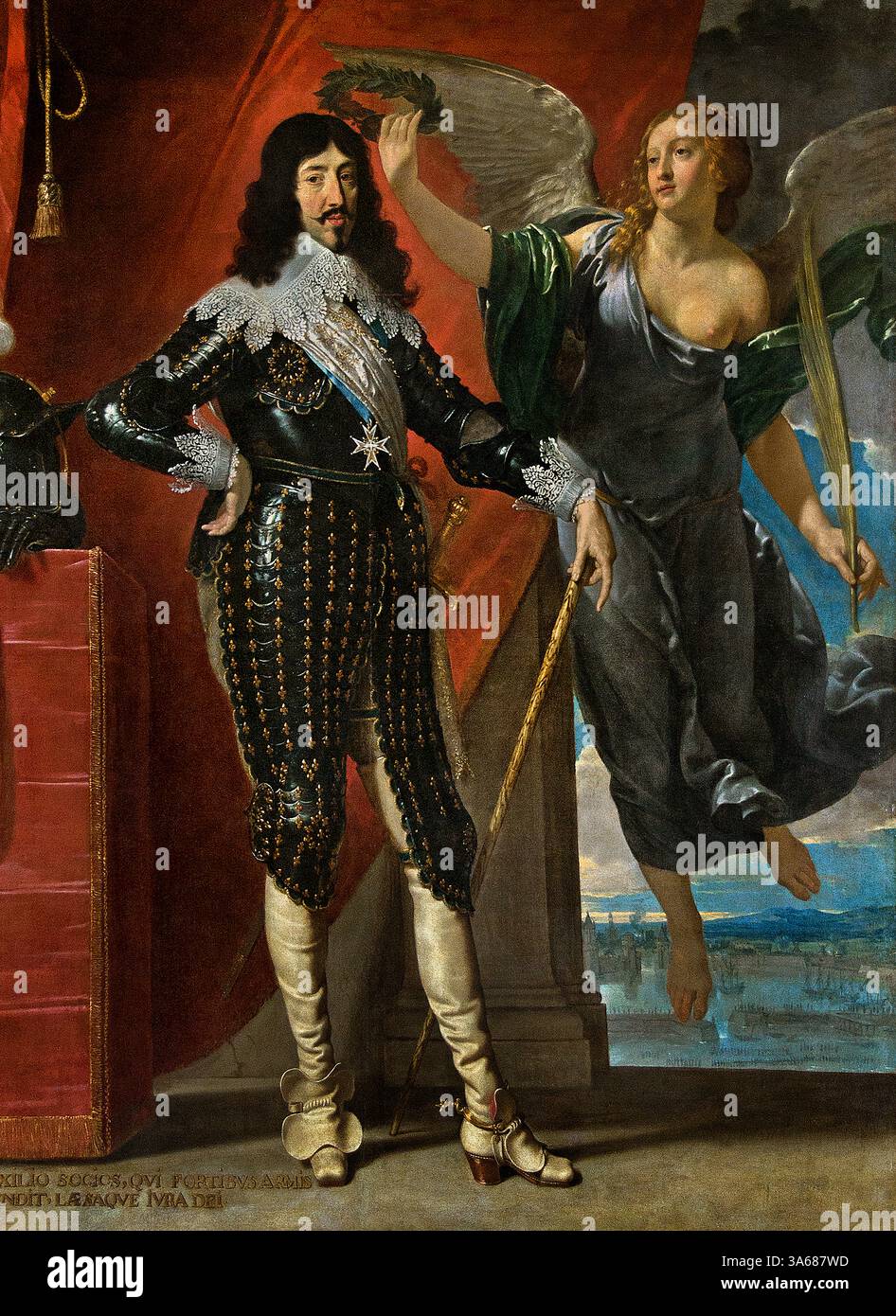 König Ludwig XIII. Gekrönt von Victory, Belagerung von La Rochelle 1628 Philippe de Champaigne 1602–1674 französischer Barockmaler. Louvre France Fine Art Museum Paris. Stockfoto