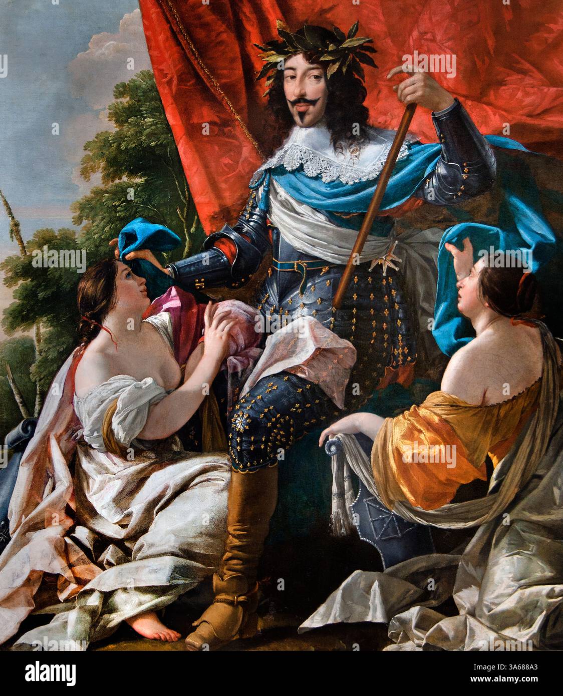König Ludwig XIII. Zwischen zwei weiblichen Figuren, die Frankreich und Navarra repräsentieren, Simon VOUET 1590–1649, Louvre France Fine Art Museum Paris. Stockfoto