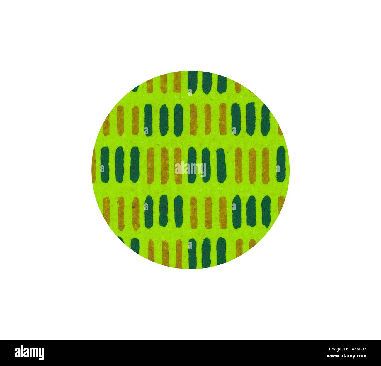 Ein leuchtender grüner Kreis mit vertikalen und horizontalen Linien in Braun- und Dunkelblautönen sorgt für ein verspieltes Muster. Klassische Kunst mit modernem Touch, neu gestaltet von Artotop, verwandelt ägyptisches Ornament Stockfoto