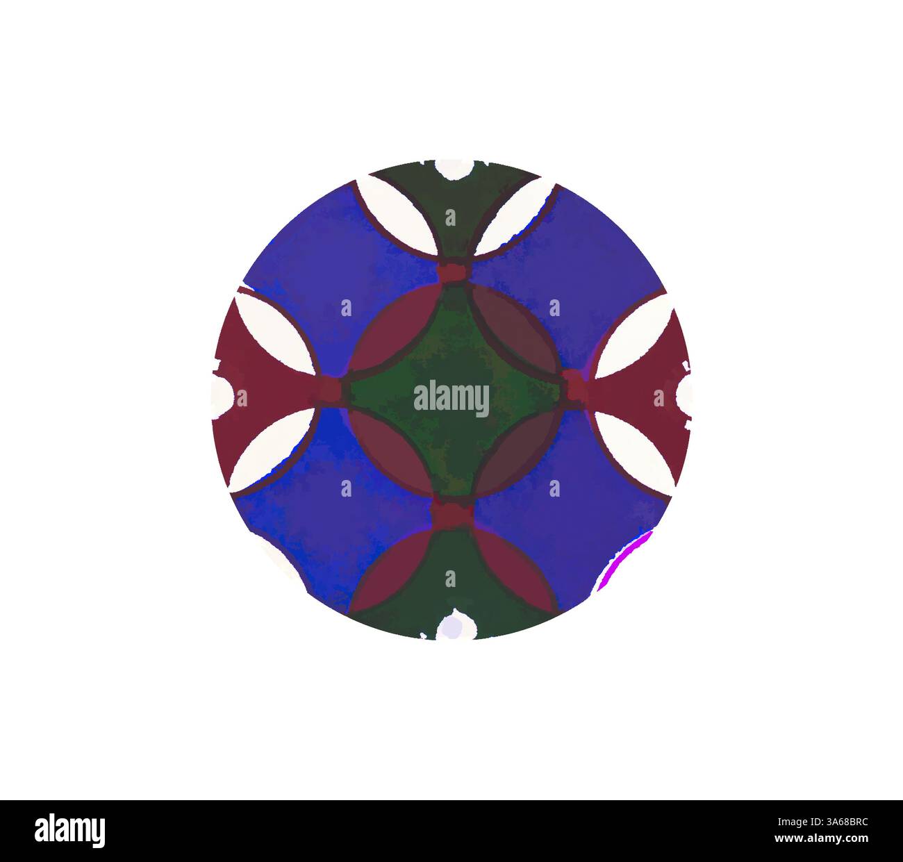 Ein kreisförmiges Muster mit ineinander greifenden Formen in leuchtenden Farben, das ein dynamisches und optisch eindrucksvolles Design schafft. Klassische Kunst mit modernem Touch, neu gestaltet von Artotop, verwandelt ägyptisches Ornament Stockfoto