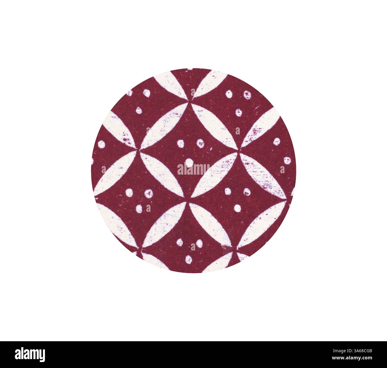 Ein kreisförmiges Muster mit wechselnden Formen in Rot und Creme, das ein rhythmisches Design mit gepunkteten Akzenten schafft. Klassische Kunst mit modernem Touch, neu gestaltet von Artotop, verwandelt ägyptisches Ornament Stockfoto