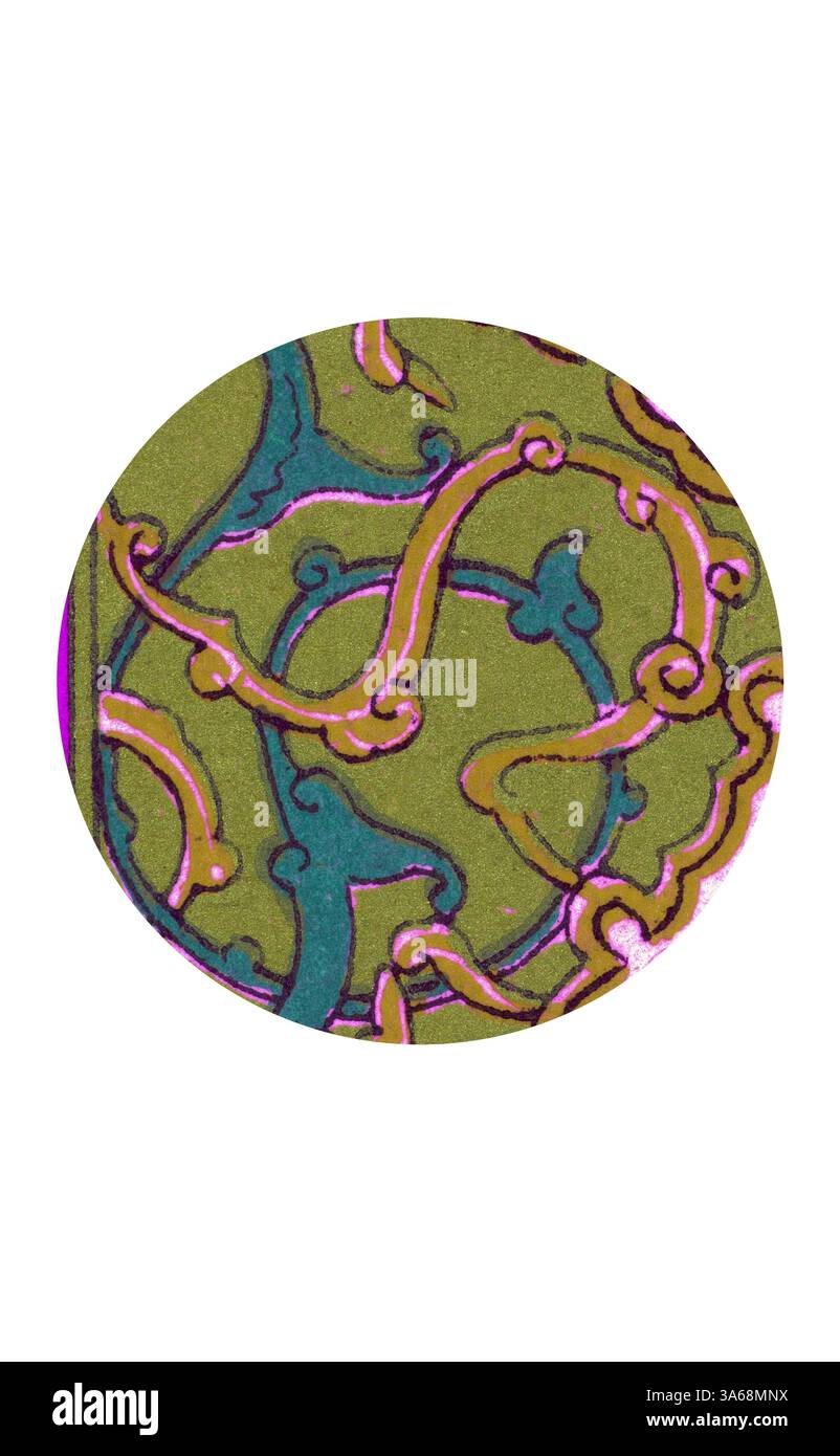 Komplizierte Wirbel und Schlaufen in leuchtenden Farben schaffen ein fesselndes Muster, das organische Formen mit einem verspielten Design verbindet, das zum näheren Betrachten einlädt. Klassische Kunst mit modernem Touch, neu interpretiert von Artotop, transformiertes persisches Ornament Stockfoto