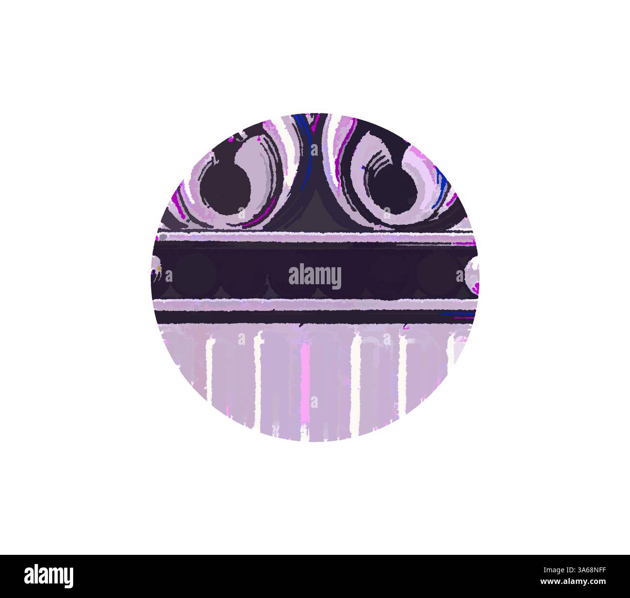 Ein Detail aus der Nähe eines kunstvollen architektonischen Elements mit komplizierten Wirbeln und geschwungenen Mustern, das elegantes Design und handwerkliches Können unterstreicht. Klassische Kunst mit einem modernen Touch, das von Artotop neu interpretiert wurde, verwandeltes indisches Ornament Stockfoto