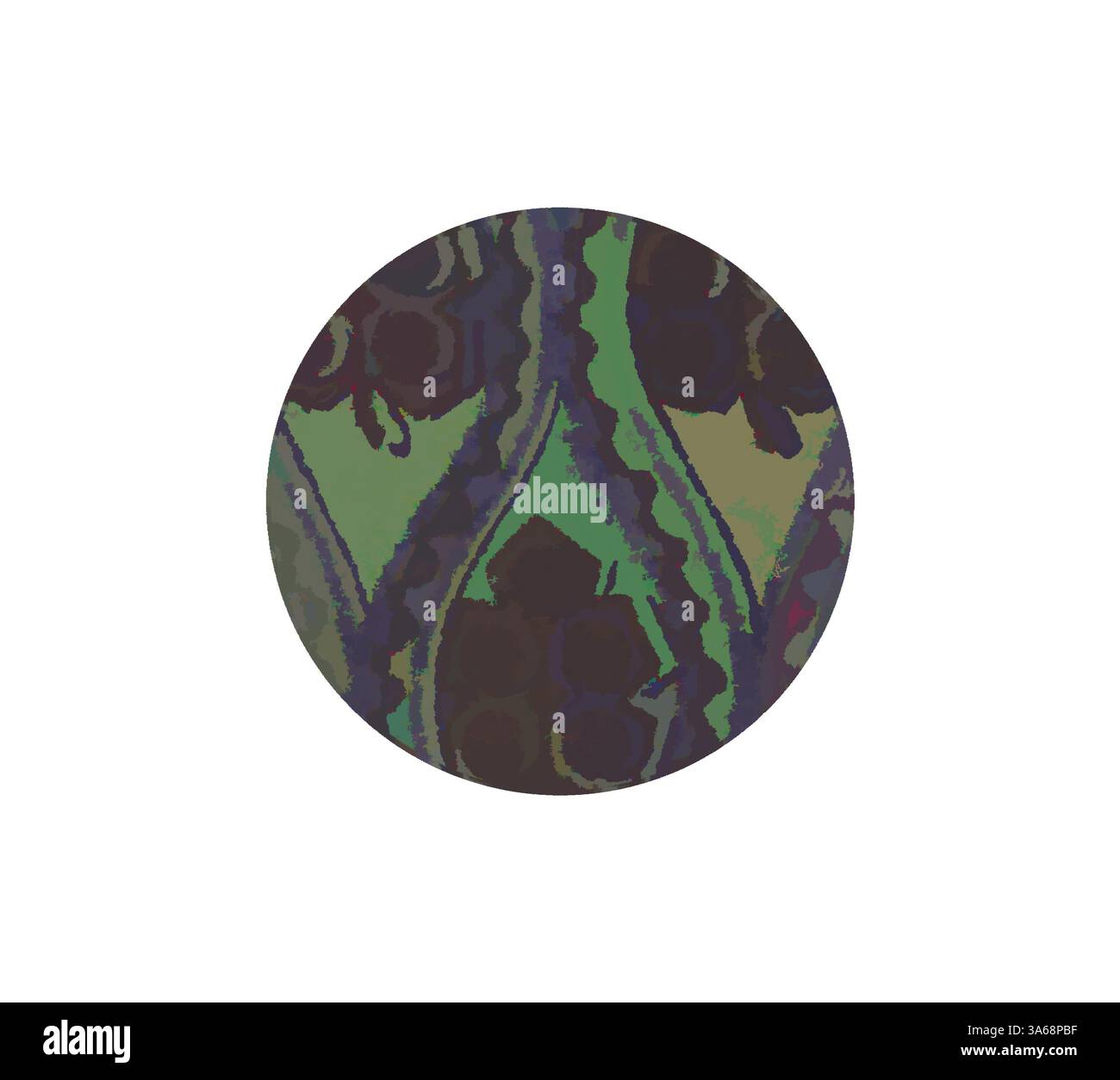 Ein kunstvolles Ovalmuster mit ineinander verflochtenen Formen und kräftigen Farben, das an florale oder botanische Designs erinnert. Klassische Kunst mit einem modernen Touch, das von Artotop neu interpretiert wurde, verwandeltes indisches Ornament Stockfoto