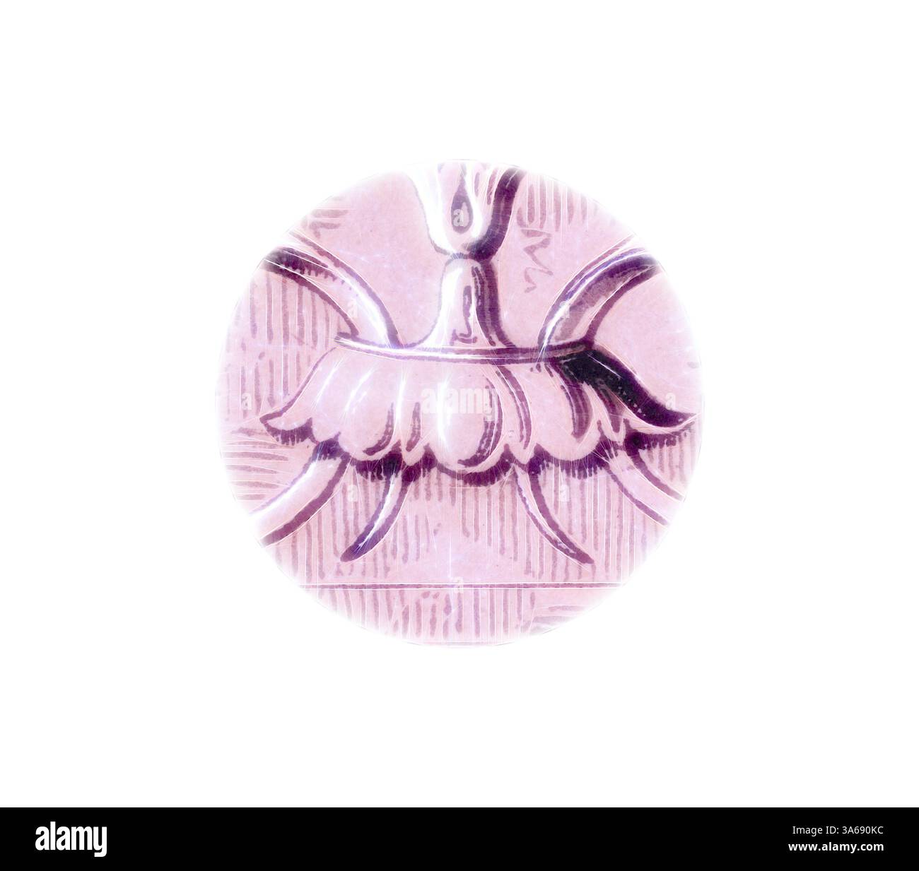 Eine detailreiche Gravur, die eine zarte Blume oder Blüte darstellt, mit komplizierten Linien und Schattierungen, die ihre anmutige Form und Textur betonen. Klassische Kunst mit einem modernen Touch, das von Artotop neu interpretiert wurde und das Renaissance-Ornament verwandelt wurde Stockfoto