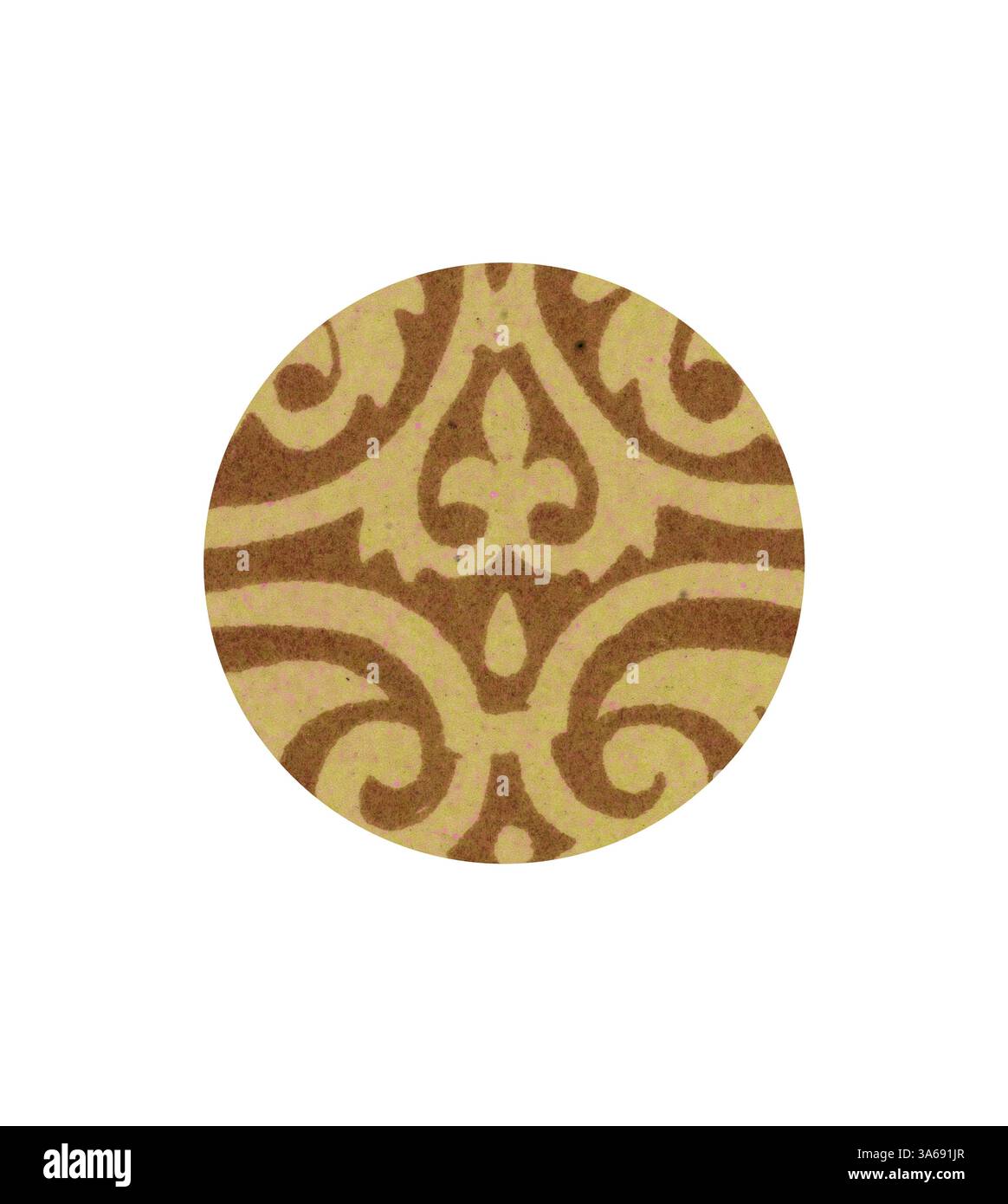 Ein kreisförmiges Muster mit komplizierten Wirbeln und Blumenmotiven in warmen Tönen sorgt für eine elegante Vintage-Atmosphäre. Klassische Kunst mit einem modernen Touch, das von Artotop neu interpretiert wurde und das elisabethanische Ornament verwandelt wurde Stockfoto