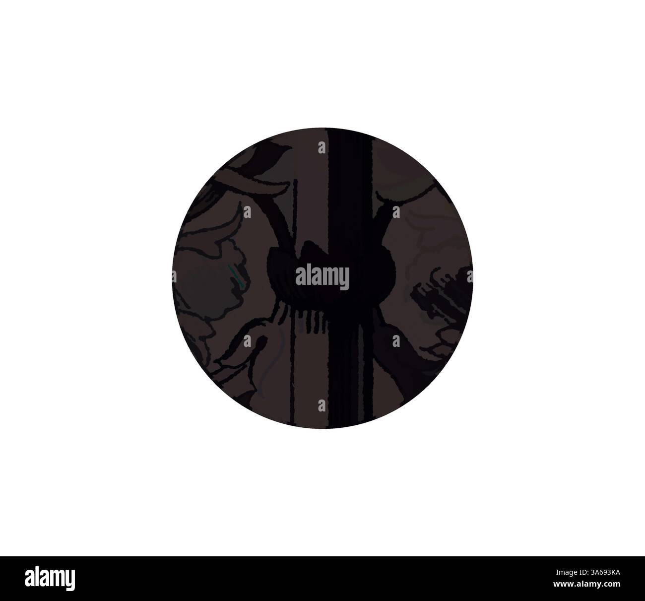 Ein kreisförmiges Design mit Blumenmuster in dunklen Tönen und dezenten, komplizierten Details. Klassische Kunst mit modernem Touch, neu interpretiert von Artotop, transformiertes italienisches Ornament Stockfoto