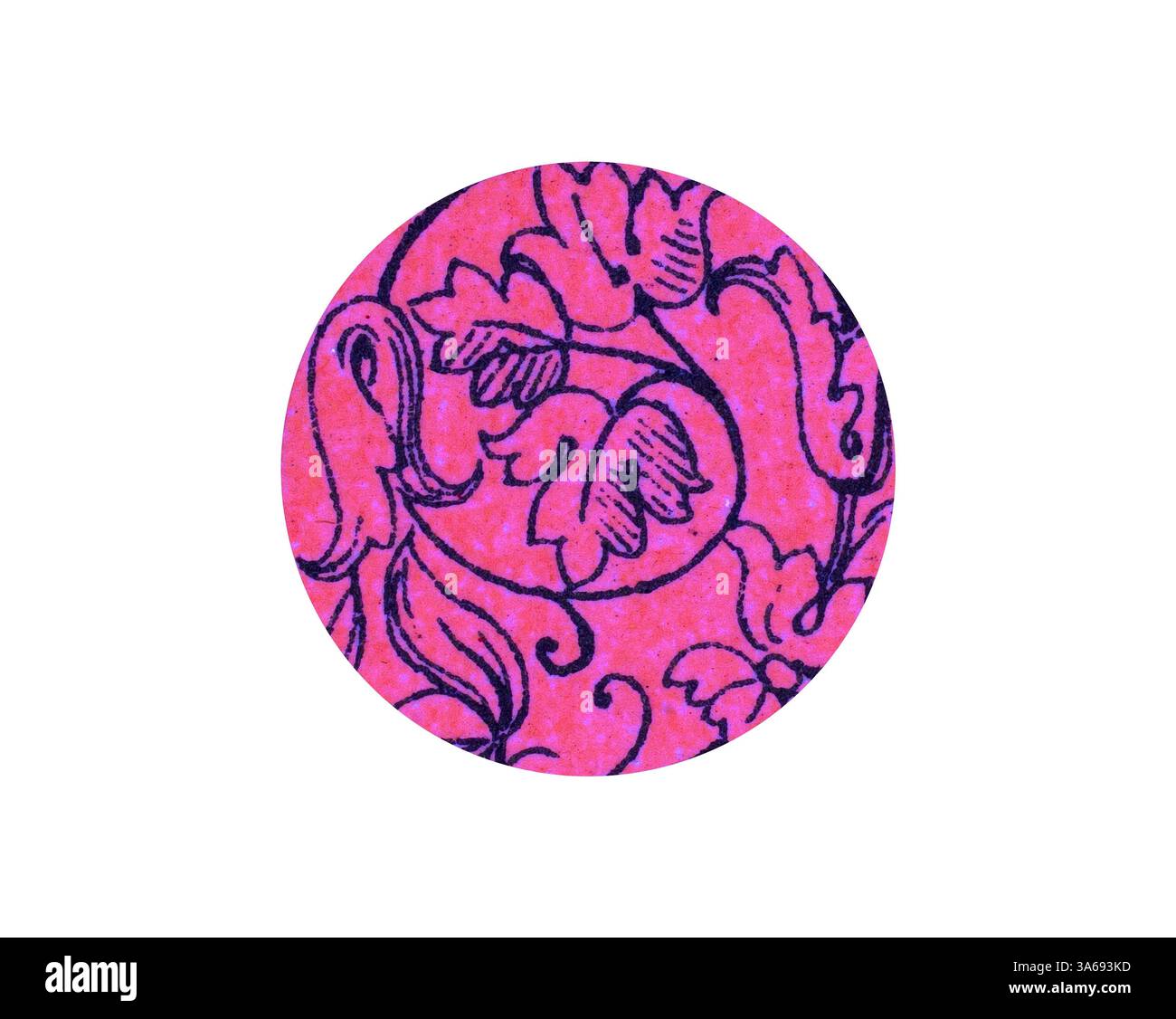 Ein lebhaftes Kreismuster mit komplizierten Blumenmustern mit Wirbeln und Kurven in einem lebhaften rosa Farbton. Klassische Kunst mit modernem Touch, neu interpretiert von Artotop, transformiertes italienisches Ornament Stockfoto