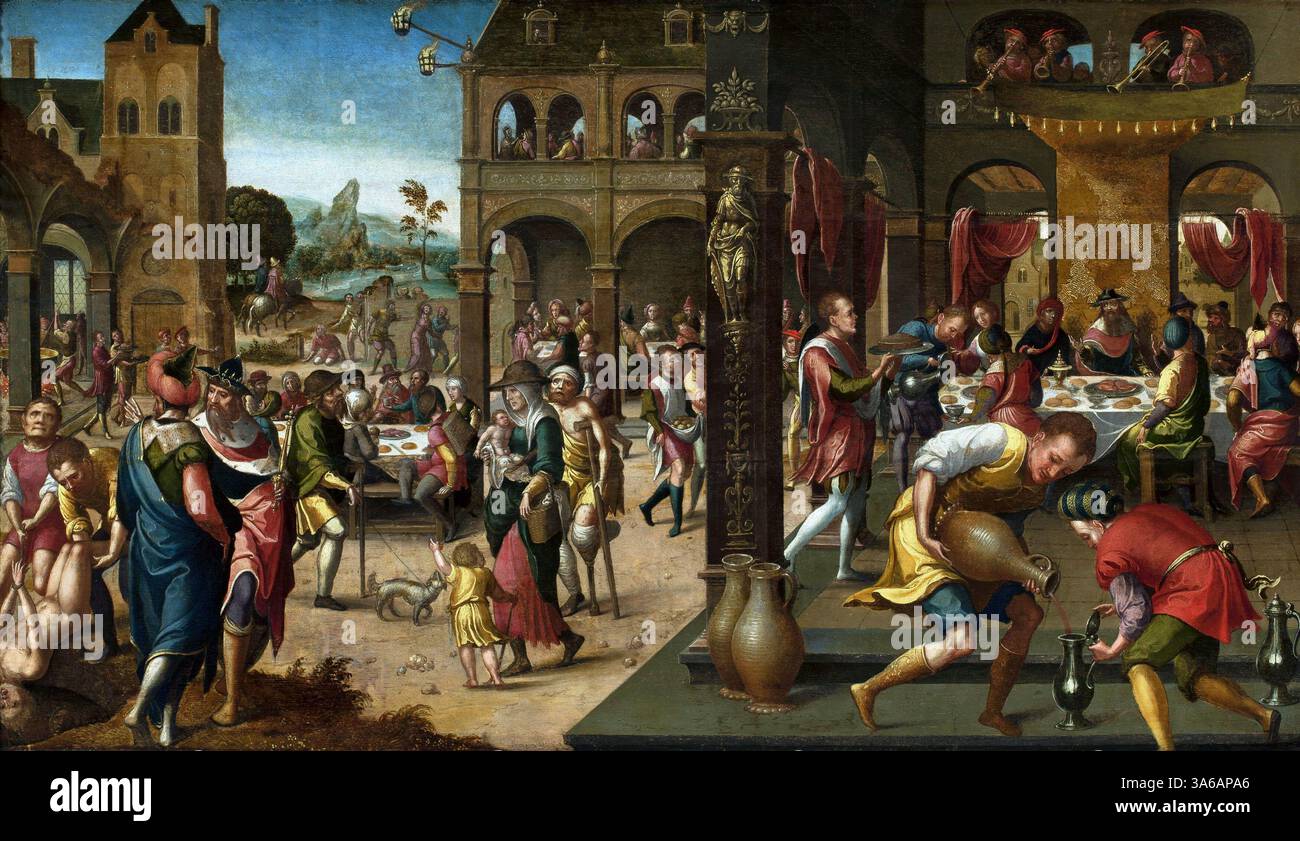 Großes Bankett – Autor 1525 – der Braunschweiger Monogrammist oder Meister des Braunschweiger Monogramms war ein anonymer niederländischer Renaissance-Maler, der Mitte bis Ende des 16. Jahrhunderts tätig war. Stockfoto