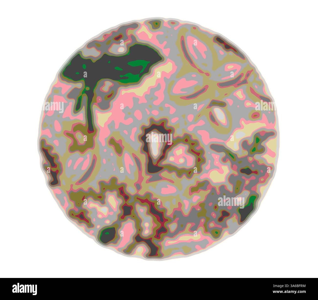 Eine abstrakte Darstellung eines Himmelskörpers mit wirbelnden Mustern in Erdtönen, die ein Gefühl organischer Textur und Tiefe wecken. Klassische Kunst mit modernem Touch, neu interpretiert von Artotop, transformierte französische Stoffe, erste Hälfte des 19. Jahrhunderts Stockfoto